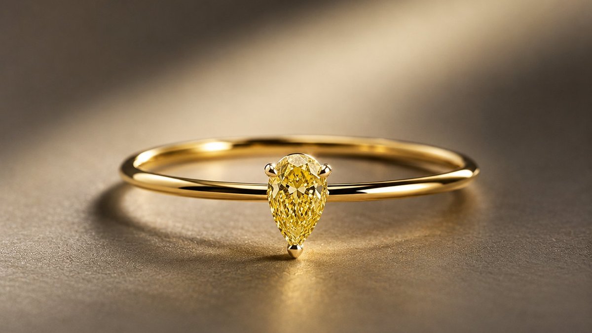 Verlobungsring mit gelbem Fancy-Diamant im Tropfenschliff in Gelbgold