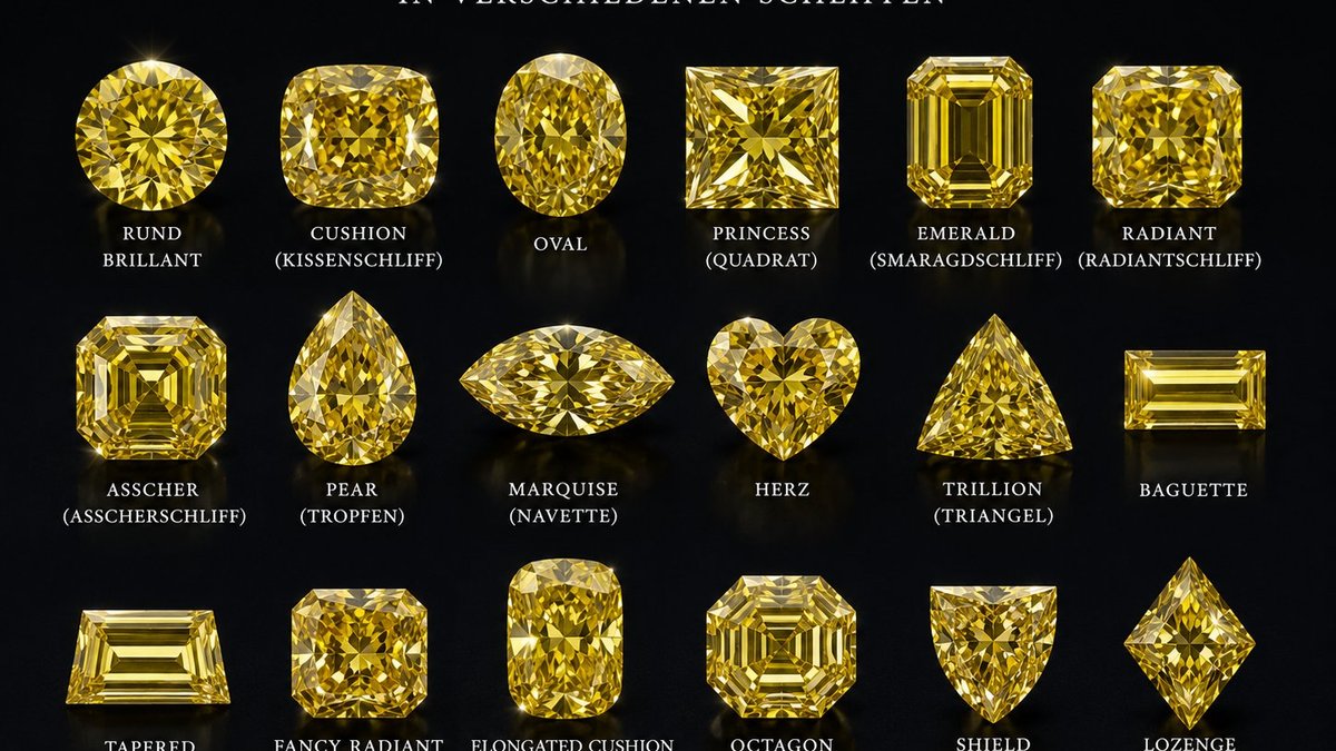 Fancy gelbe Diamanten in verschiedenen Schliffen
