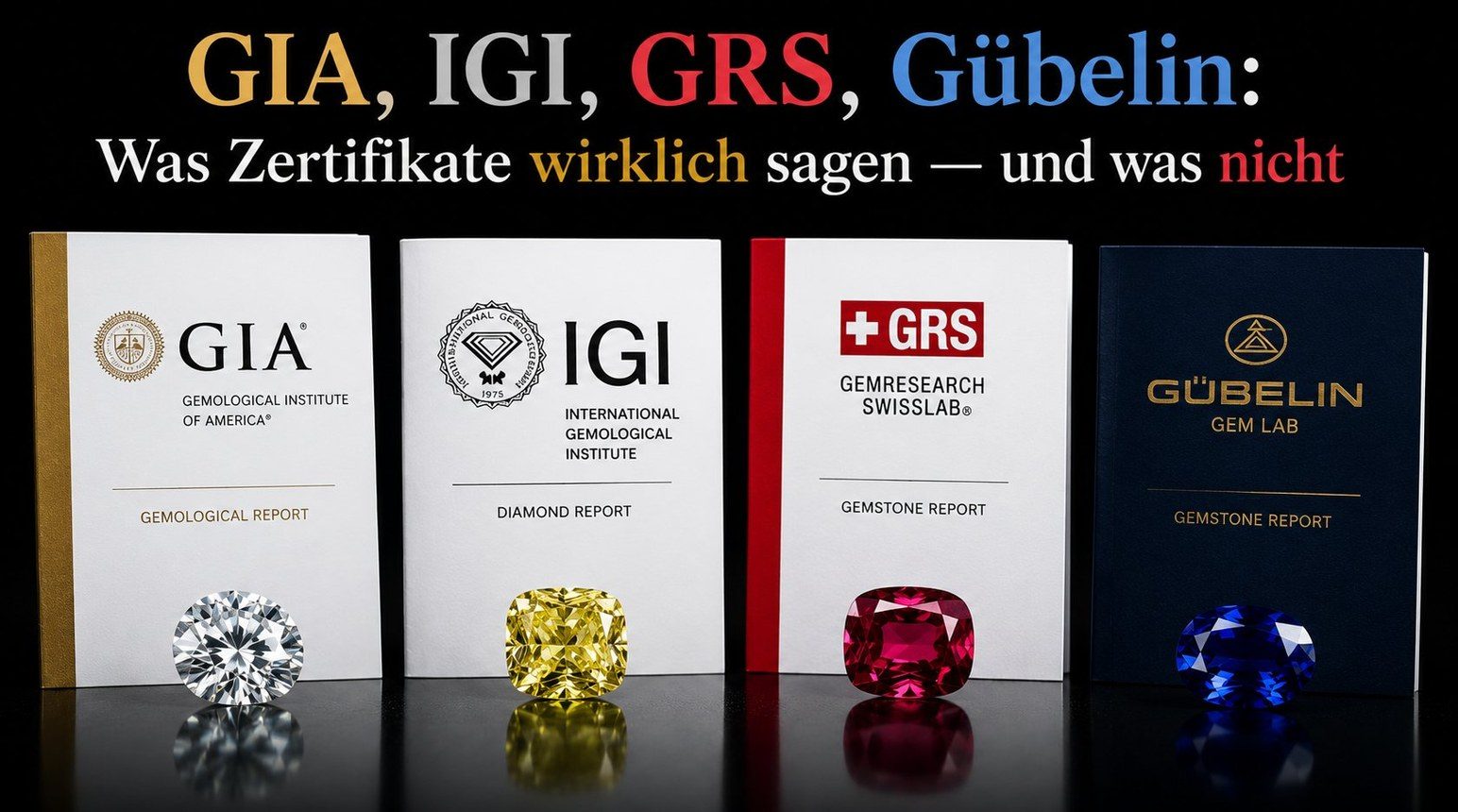 Edelstein-Zertifikate von GIA, IGI, GRS und Gübelin
