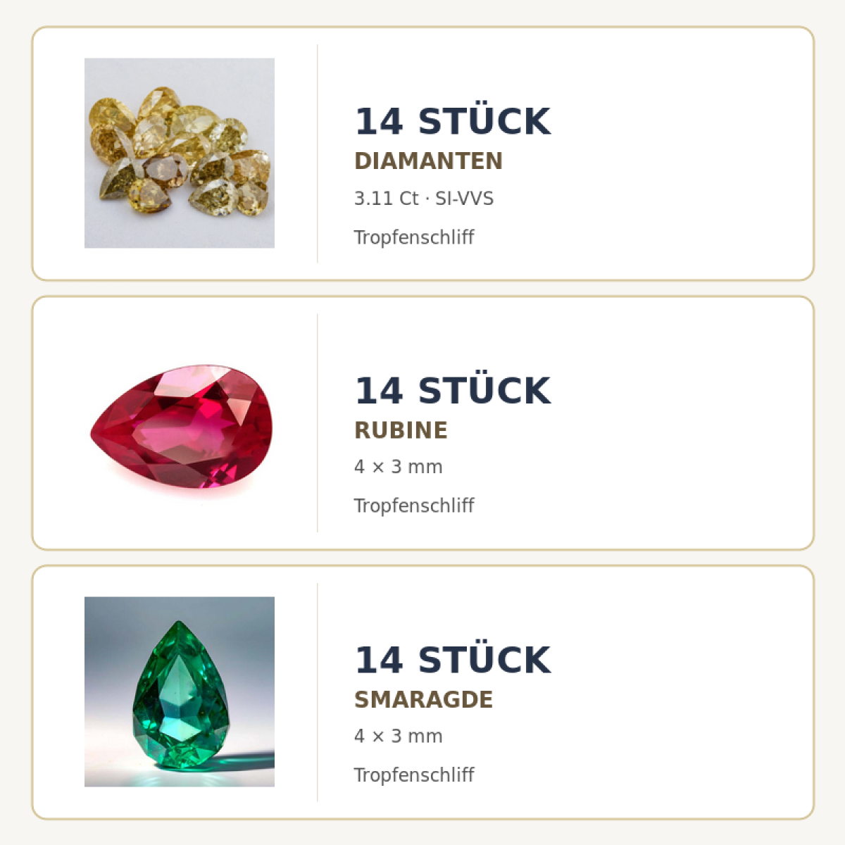 14 Diamanten mit 3.11 Ct - Diamanten Ct