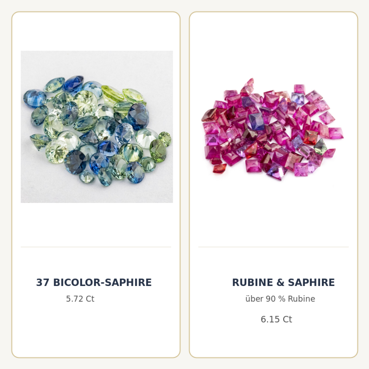 37 bicolor Saphire mit 5.72 Ct - Saphire Ct