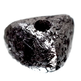 Schwarzer Rohdiamant 1.46 Ct, gebohrt